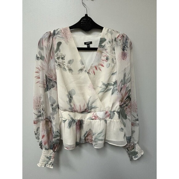 Vintage Express Y2K office siren White Ruffle Blouse Romantic Feminine Cottage S - Picture 2 of 5